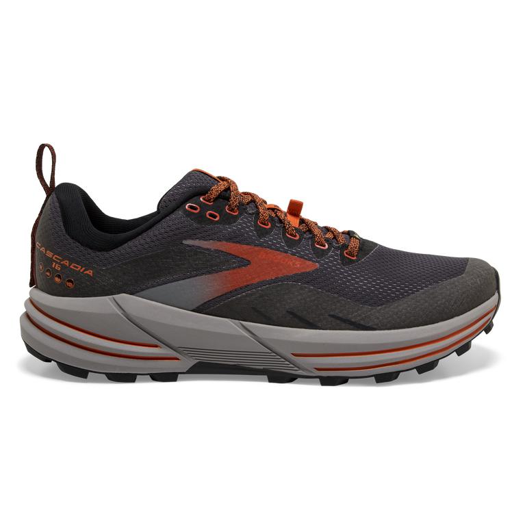 Brooks Men's Cascadia 16 GTX Trail Running Shoes - Black/Ebony/grey Charcoal/OrangeRed (DPHO54267)